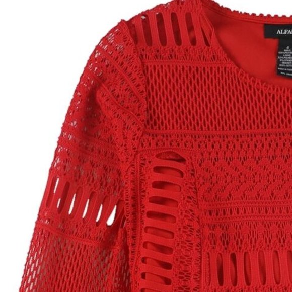 ALFANI CROCHET ILLUSION DRESS RED - Picture 4 of 6